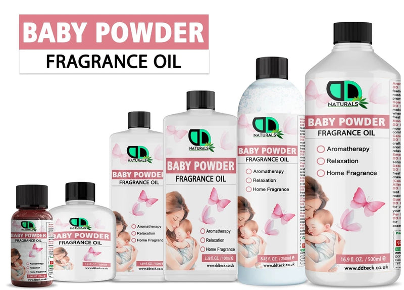 Baby powder fragrance oil for relaxation; candle and home fragrance scent bottles set