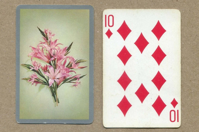FLOWER BOUQUET of PINK LILIES. 10 of Diamonds, SWAP PLAYING CARD Lily