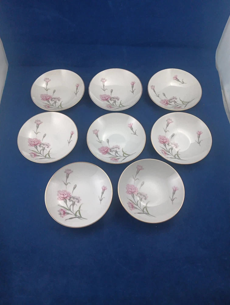 Royal Court China Pink Carnation Japan 5 1/2" Berry Dessert Bowls Set of 8 Carnation