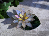Stained Glass Water Lily Flower With Leaf, Table Decor, Suncatcher Lily