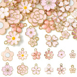 60x Alloy Enamel Pink Flower Daisy Rose Blossom Jewelry Necklaces Charm Pendats Roses