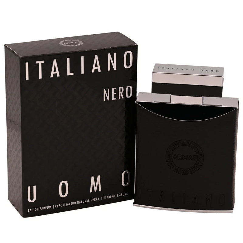 Men's EDP cologne Italiano Nero by Armaf: black bottle and boxed set, 3.3–3.4 oz
