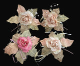 Lot of 4 vintage fabric embellished beaded rose flowers corsage Bouquet