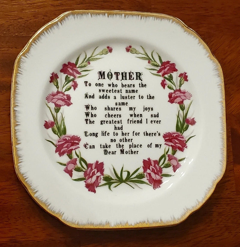 Mother's Day Plate Porcelain 8" gold trim with Flower Carnation Wreath Carnation