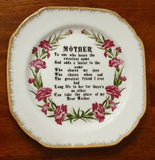 Mother's Day Plate Porcelain 8" gold trim with Flower Carnation Wreath Carnation