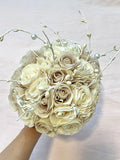 Elegant 8Ó Wedding Bouquet Ð Ivory & Mocha Roses with Pearl Stems Bouquet