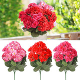 1/2/3Pcs Artificial Geraniums Silk Flower Outdoor Artificial Geranium Bush Red` Bouquet