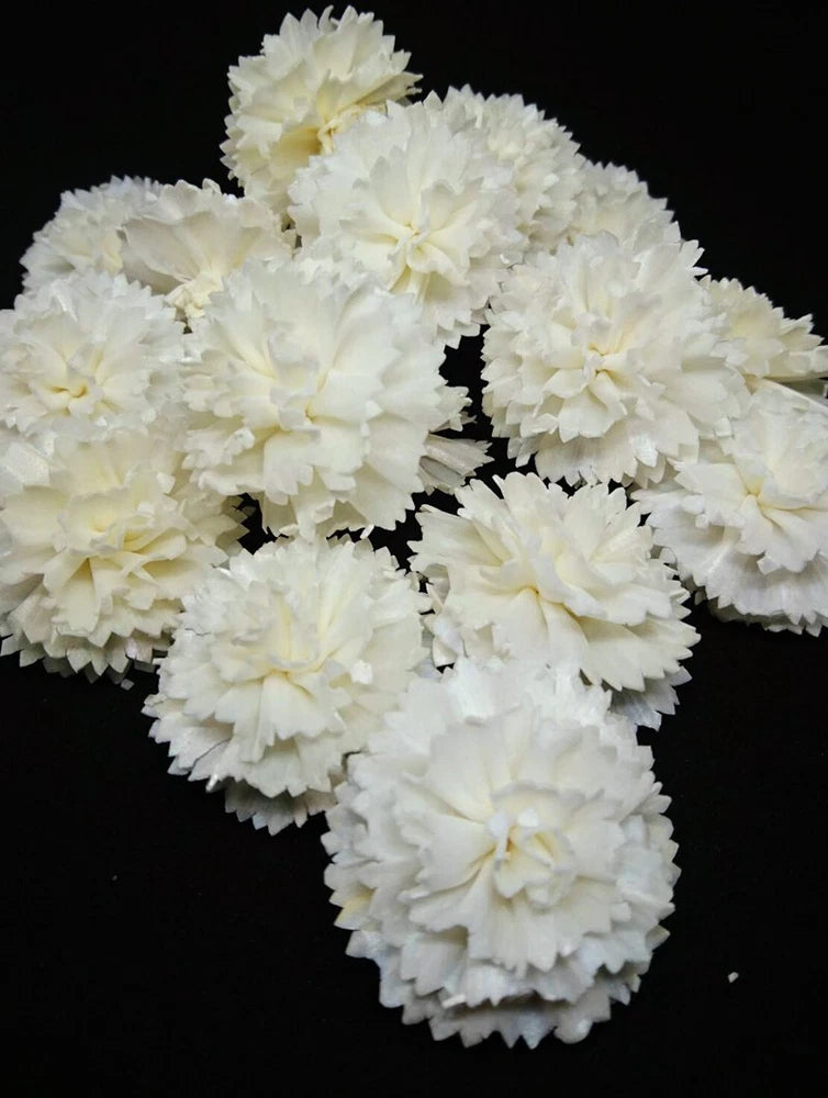 White artificial sola wood carnation flower cluster, 5 cm heads