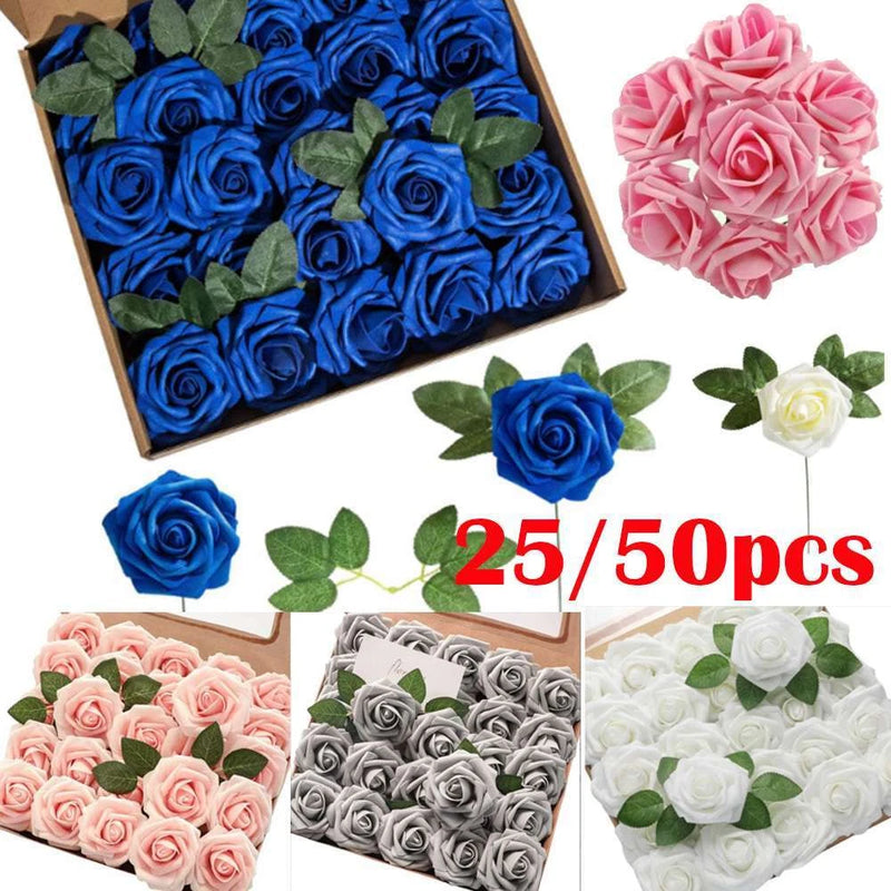 25/50x Artificial Fake Plant Bunch Rose Flowers Bouquet Home Decor Wedding Party Bouquet