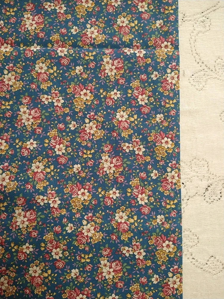 Vtg Concord Kessler Cotton Quilt Fabric Country Florals Pink Blue BTFQ 18x22" Flowering Plants
