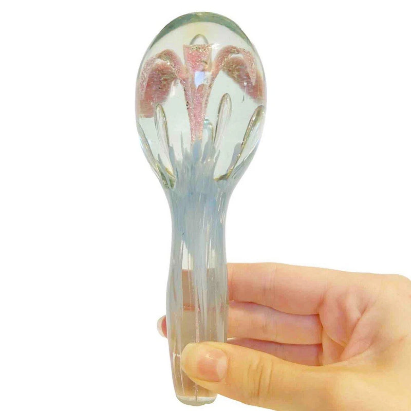 Decorative Blown Art Glass Pink Lily Flower Floral Blue Paperweight Bauble Decor Lily