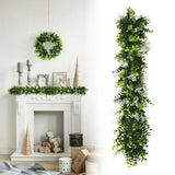Patio Artificial Hanging Garland Faux Ivy Leaves Plants Vines, Green With White Green Plant