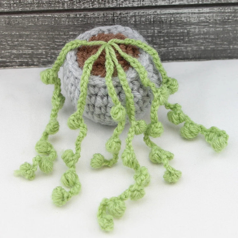 String of Pearls Plant with flowerpot, Handmade Crochet Succulent Home Decor Green Plant