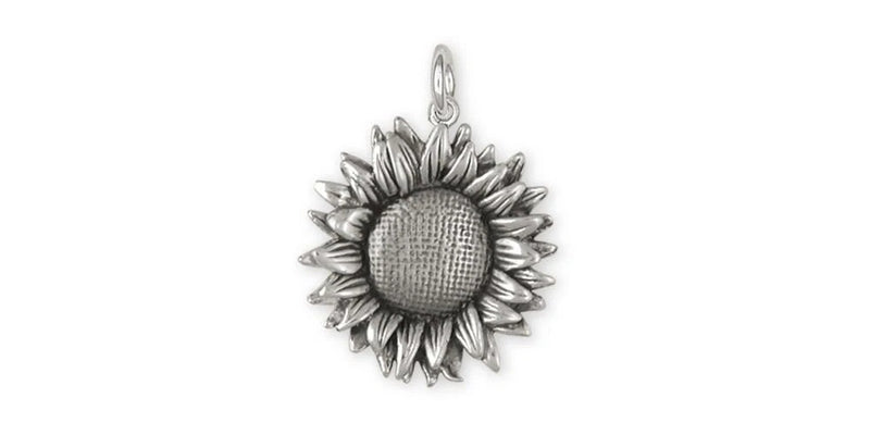 Sterling silver sunflower flower charm with hanging loop, handmade detail