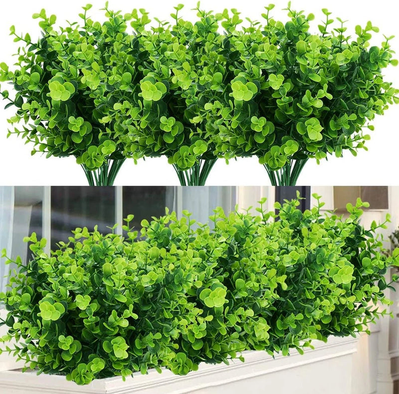 Artificial Plants Flowers Faux Boxwood Shrubs 6 Pack Green Plant