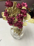 8 SILK BURGANDY DRIED LOOK OPEN ROSES 1.50"-2" Dried Flower