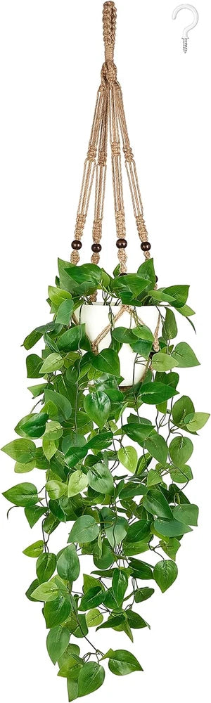 Fake Hanging Plant with Pot, Artificial Plants for Home Spring Decor Indoor Macr Green Plant