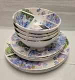 Rachel Ashwell Melamine Hydrangea Purple Blue Dinner, Salad & Bowls 12 Farmhouse Hydrangea