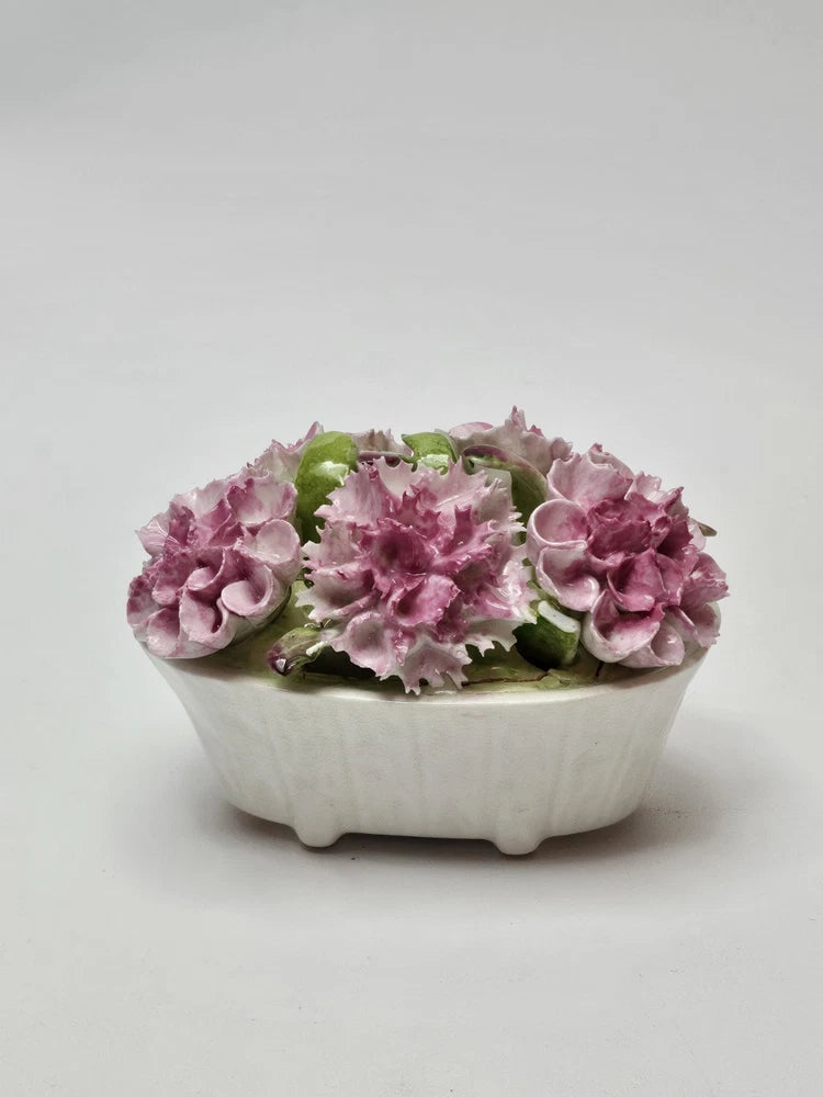 Vtg Aynsley England August Carnation Porcelain Flower Basket W/ Pink Carnations Carnation