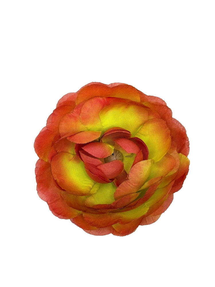 18 Artificial Ranunculus Flower Head RedOrange Yellow 4" Faux Floral Decor Craft Ranunculus