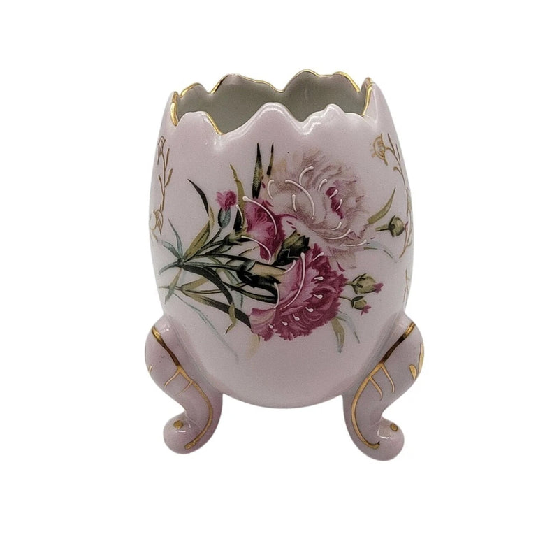Parma AAI Footed Cracked Egg Porcelain Hand Painted Pink Carnation Planter Vase Carnation