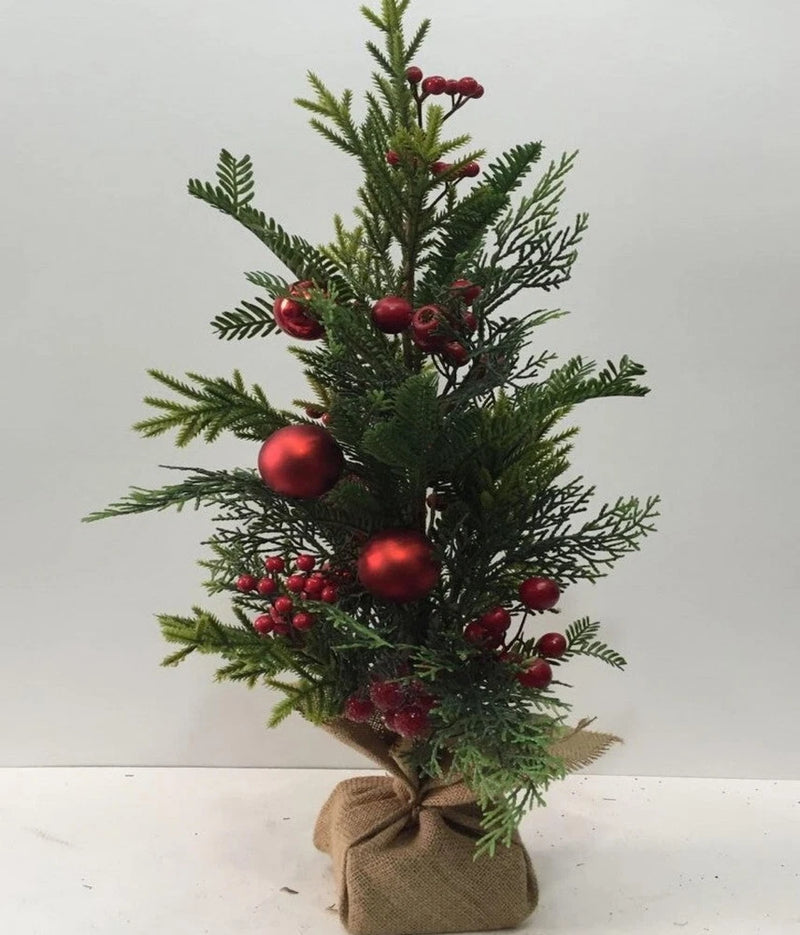 Green Pine With Red Berries And Balls In A Pot Faux Plants And Trees Green Plant