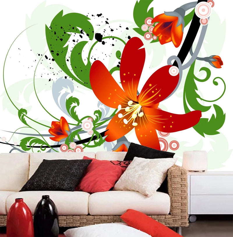 3D Red Lily Flower K1085 Wallpaper Mural Self-adhesive Removable Sticker Kay Lily