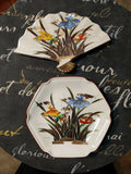 Oriental Decorative plate and Fan.A bird hiding in lily flowers. Lily