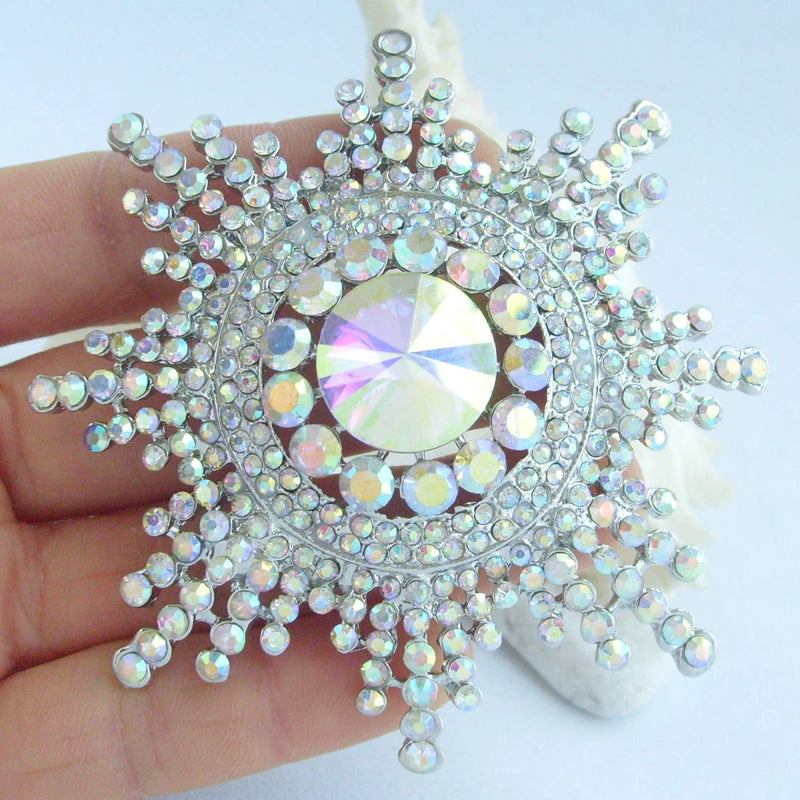 3.15" Wedding Sunflower Brooch Pin Rainbow Austrian Crystal Pendant 06014C2 Sunflower