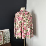 Tuckernuck Lydia Blouse S Gossamer Pink Beige Hydrangea Smocked Mock Neck Flowy Hydrangea
