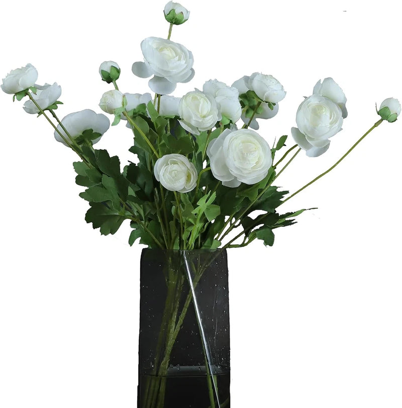 23.6" Silk Ranunculus Flowers Ð 5 Stems White UV-Resistant Artificial Bouquet Ranunculus