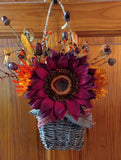 Fall Autumn Sunflower Floral Grapevine Pocket Basket Door Wreath ~ Home Decor Sunflower
