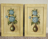 Set Of 2 Blue Hydrangea Floral Paintings Vintage Wall Decor  18x12 Hydrangea