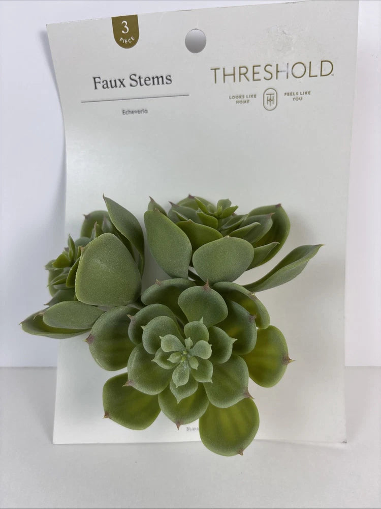 Three (3) Faux Stems Of Echeveria, A Beautiful Succulent, 3.5Ó Tall Green Plant