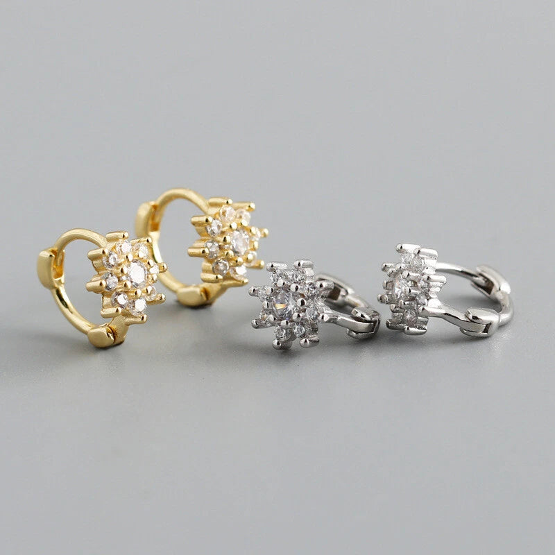 1 Pair Small 925 Sterling Silver Sun Flower Helix Tragus Huggie Hoop Earrings Sunflower
