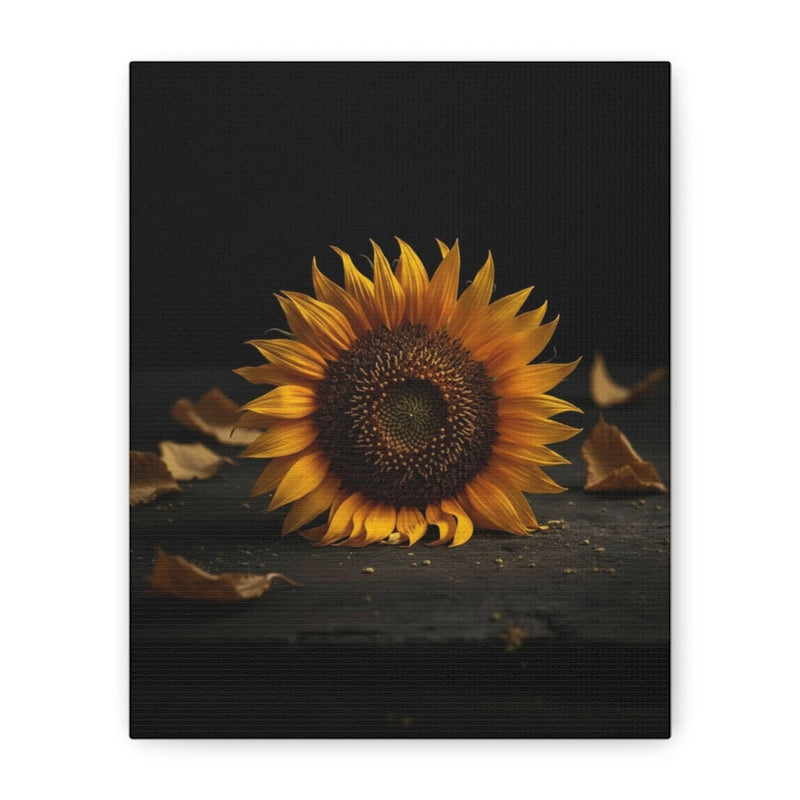 Sunflower art canvas with single yellow flower on dark background