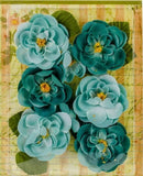 Ranunculus TEAL - 8 Fabric Flowers + 6 Leaves 33-48mmAcross Botanica Pet L2b Ranunculus