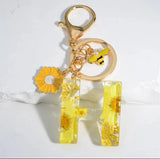 Honeybee Keychain Dry Flower Resin Sunflower Pendant Keyring INITIAL H Sunflower