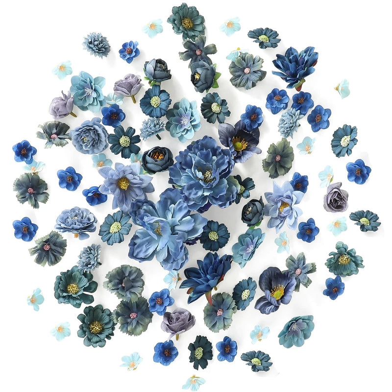 Mini Artificial Flower Heads Dusty & Navy Blue Fake Peony Daisy Rose Multicol... Peony