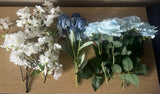 Lot Of 11 Stems Of Faux Spring Flowers, Blue Rose, Daisy, Cherry Blossom Daisies