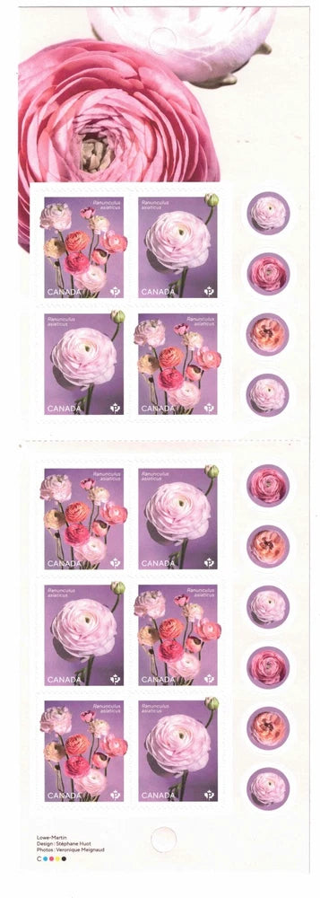 CANADA. 2023. FLOWERS (RANUNCULUS). BOOKLET PANE OF 10. MNH Ranunculus