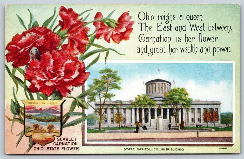 Postcard State Capitol Columbus Ohio Scarlet Carnation Flower C141 Carnation
