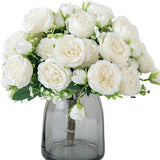 9 Heads Artificial Flowers UV Resistant Boxwood Fake Plants Shrubs Decor Peony