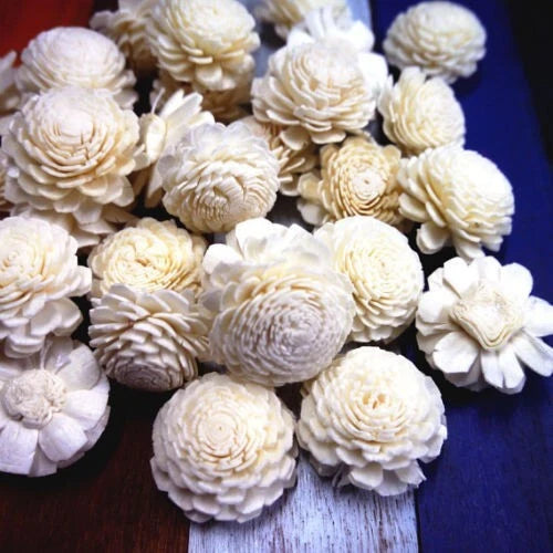 Artificial sola wood flower heads, ivory cream round petals, small craft size