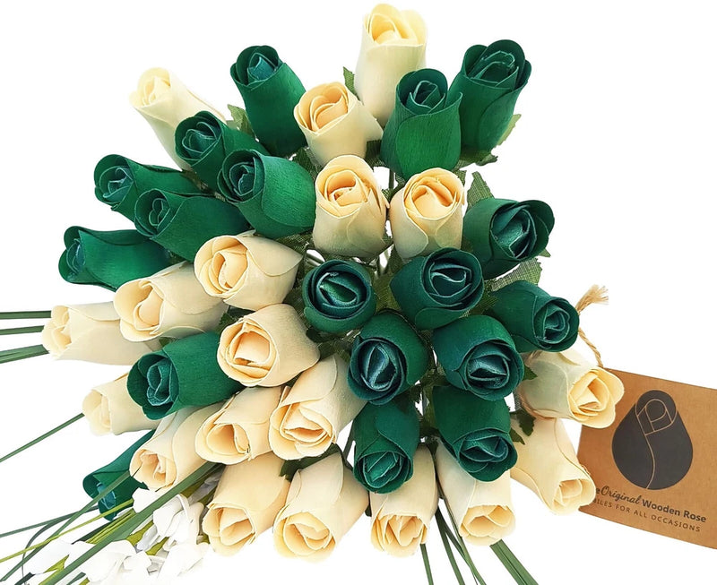 Saint Patrick's Day Flower Bouquet. The Original Wooden Rose 1, 2, 3 Dozen Green Plant