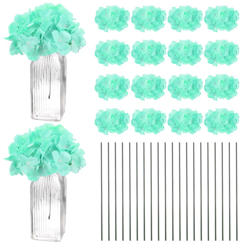 20-Pack Silk Hydrangea Flowers for Home Decor [Blue Green] Green Plant