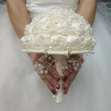 Luxury Ivory Crystals Artificial Roses Wedding Bridal Bouquet Bride Hand Flower Bouquet