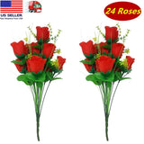 24 Red Rose Buds, Artificial Silk Flowers, Wedding Bouquets, Home, Faux Roses Roses