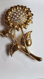 Gold Tone Sun Flower  With Rhinestones Brooch Sunflower