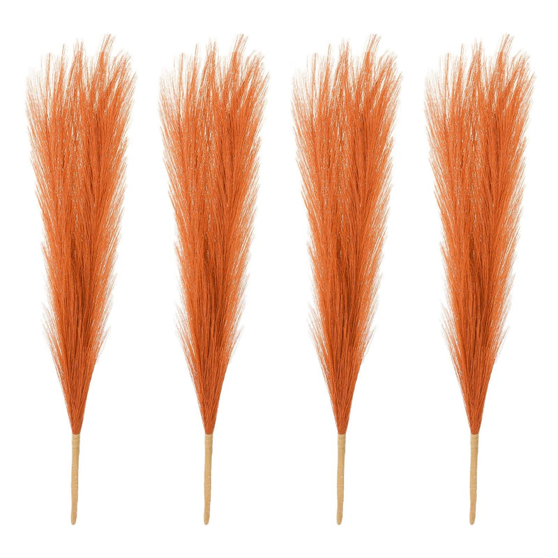 4 Pcs 17 Inch Faux Pampas Grass Artificial Boho Decor Orange Pampas Grass